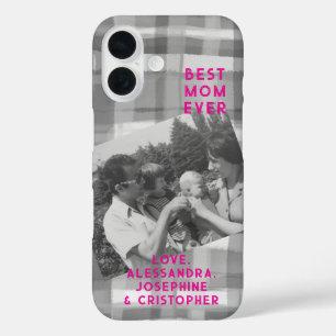 Coques iPhone 16 Meilleure maman Ever photo personnalisée noir blan
