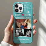 Case-Mate iPhone Case Meilleure maman String Lights Wood Family Photo Co<br><div class="desc">Best Mom String Lights Wood Custom Photo Collage Coque. Conception de boîtier de téléphone portable tendance pour les mères personnalisées avec vos propres photos,  nom ou texte personnalisé. Le cadeau parfait pour do-it-yourself anniversaire ou anniversaire pour les mamans.</div>