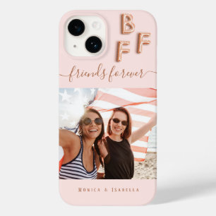 Coque Pour iPhone 14 Meilleurs amis rose or photo besties bff noms