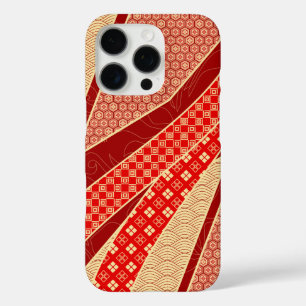 Coques iPhone 16 Pro Mélange de ruban Motif Rouge doré