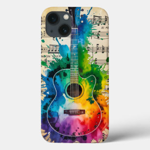 Case-Mate iPhone Case Mélodie colorée : Guitare peinte sur musique Vinta