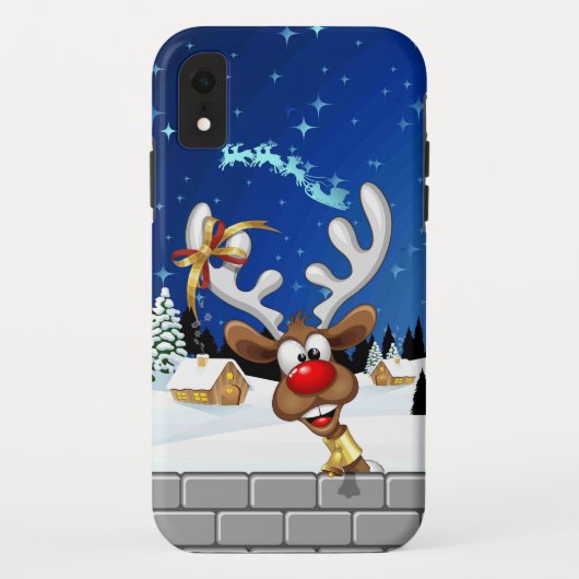 Coques Case-Mate iPhone Mème de Noël drôle de renne qui regarde par-dessus (Dos)