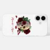 Coques Case-Mate iPhone Memento Mori. Crâne aux roses rouges (Verso (horizontal))