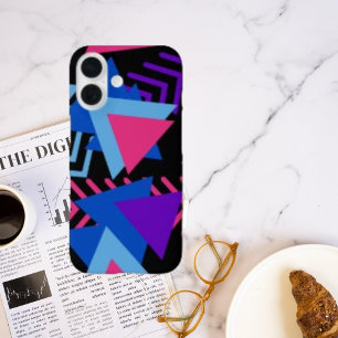 Coques iPhone 16 Memphis Mood : bleu rose violet Motif géométrique