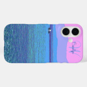 Coques Case-Mate iPhone Mer Méditerranée Bleue, ciel rose, monogramme (Verso (horizontal))