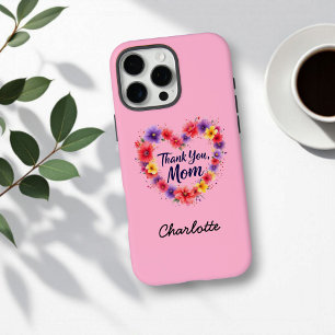 Coques iPhone 16 Pro Max Merci Maman Fête des mères florales personnalisé