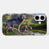 Coques Case-Mate iPhone Mère Wolf & Pups Mountain River Valley (Verso (horizontal))