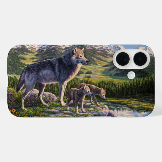 Coques Case-Mate iPhone Mère Wolf & Pups Mountain River Valley (Verso (horizontal))