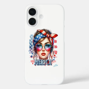 Coques iPhone 16 MERICA' Girl - Retro Patriotic USA Drapeau Bandana
