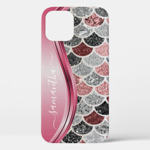 Case-Mate iPhone Case Mermaid Scales Argent Nom manuscrit rose