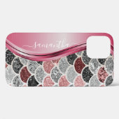 Coques Case-Mate iPhone Mermaid Scales Argent Nom manuscrit rose (Verso (horizontal))
