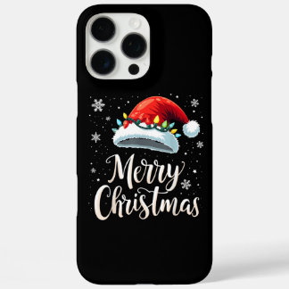 Coques iPhone 16 Pro Max Merry Christmas Lights Red Santa Hat Tree Family