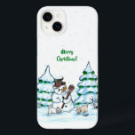 Coque Pour iPhone 14 Plus Merry Christmas! Snowman with Cat and Puppy<br><div class="desc">Merry Christmas! Snowman with Cat and Puppy - little Dog ~~~ colored pencil drawing by Krisi ArtKSZP ~~~ Store Category >>> Merry Christmas for Kids >>> Snowman with Cat and Puppy</div>