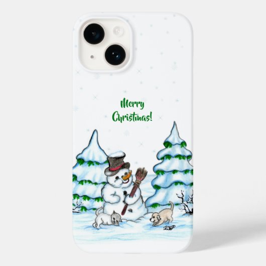 Coques Case-Mate iPhone Merry Christmas! Snowman with Cat and Puppy (Verso)