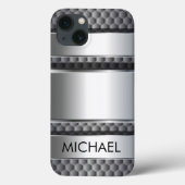Coques Case-Mate iPhone Métal 3D look Argent acier Monogramme (Verso)