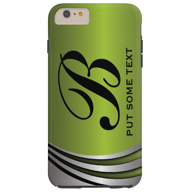 Coques Case-Mate iPhone Métal argent gris vert, monogramme personnalisé (Dos)