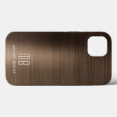 Coques Case-Mate iPhone Métal brossé bronze marron Monogramme  (Verso (horizontal))