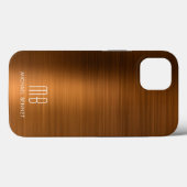Coques Case-Mate iPhone Métal brossé Brown de cuivre monogramme (Verso (horizontal))