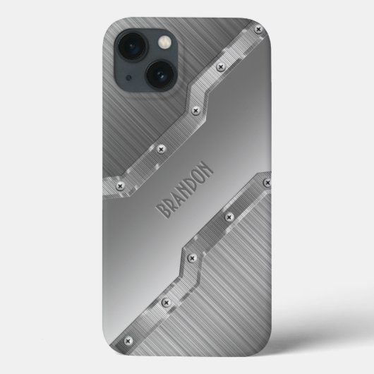 Coques Case-Mate iPhone Métal brossé gris argenté métallique Look 2 Monogr (Verso)