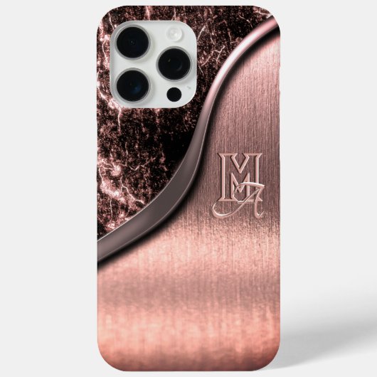 Coques Case-Mate iPhone Métal brossé rose et pierre métallique monogrammé (Verso)