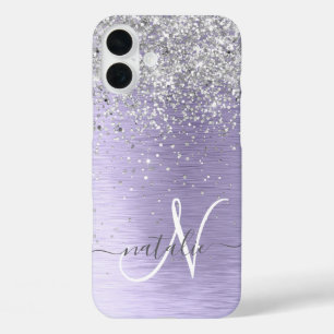 Coques iPhone 16 Plus Métal brossé violet Parties scintillant d'argent N