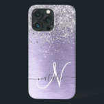 Case-Mate iPhone Case Métal brossé violet Parties scintillant d'argent N<br><div class="desc">Personnalisez facilement ce design branché de boîtier de téléphone chic avec une jolie parties scintillant brillante en argent sur un arrière - plan métallique brossé violet.</div>