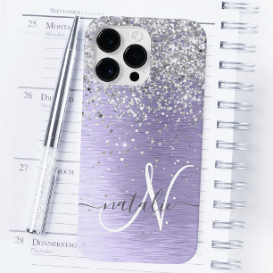 Coque Pour Pour iPhone 14 Pro Max Métal brossé violet Parties scintillant d'argent N