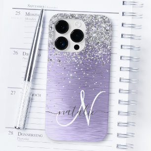 Coque Pour iPhone 14 Pro Métal brossé violet Parties scintillant d'argent N