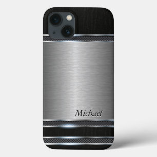 iPhone 13 Case Métal élégant avec simili cuir