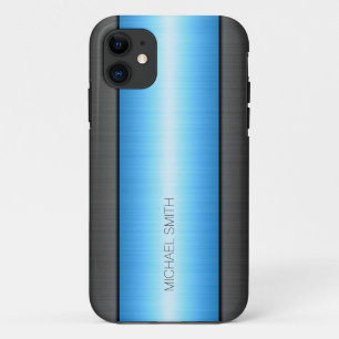 Coque iPhone 11 Métal en acier inoxydable bleu et noir