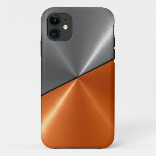 Coque iPhone 11 Métal en acier inoxydable d'argent et d'orange 2