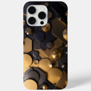 Coque iPhone 15 Pro Max Métal géométrique Abstrait Mur Art - Or et Bl