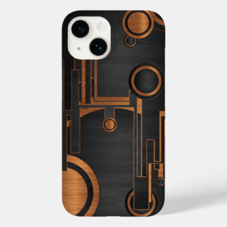 Coque Pour iPhone 14 métal noir avec cercles en bois