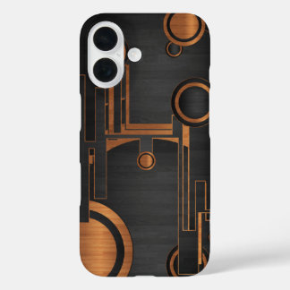 Coques iPhone 16 métal noir avec cercles en bois