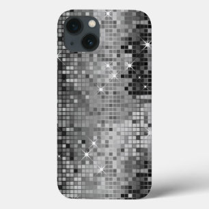 iPhone 13 Case Metallic Silver Sequins Look Disco Mirrors Bling