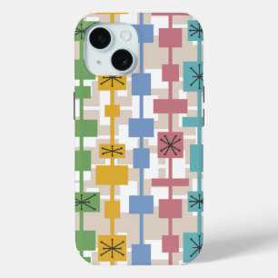 Coque Pour iPhone 15 Mi-siècle moderne géométrique Multicolore 1
