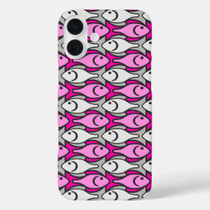 iPhone 16 Plus Case Mi-siècle Poisson moderne, rose et gris