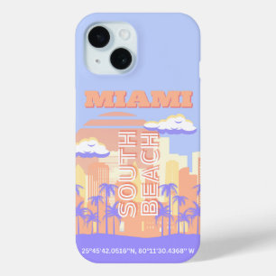 Coque Pour iPhone 15 Miami Beach, Miami Travel Art, Preppy Room, Pastel