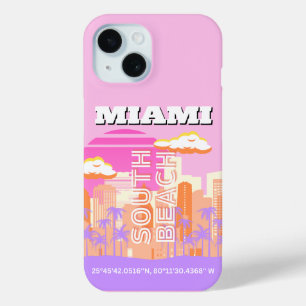 Coque Pour iPhone 15 Miami Beach, Miami Travel Art, Preppy Room, Rose