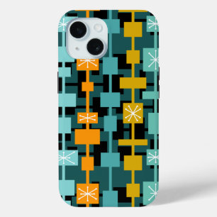 Coque Pour iPhone 15 Mid Century Moderne Multicolore Turquoise