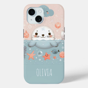 Coque Pour iPhone 15 Mignon bébé phoque fantaisiste en mer