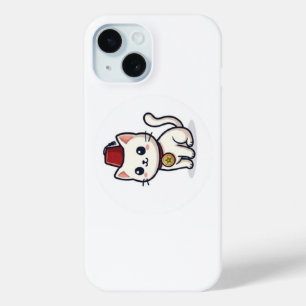 Coque Pour iPhone 15 Mignon chat Kawaii marocain avec autocollant Fez
