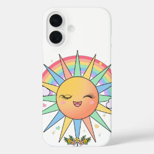Coques iPhone 16 Mignon Kawaii Bonheur Soleil Arc-en-ciel Pastel Ét