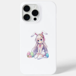 Coque iPhone 15 Pro Max mignon lapin d'anime de Pâques