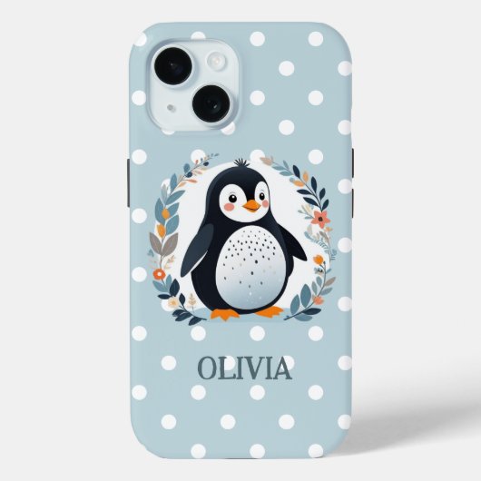 Coques Case-Mate iPhone Mignon manchot de dessin animé et fleurs (Verso)