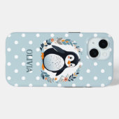 Coques Case-Mate iPhone Mignon manchot de dessin animé et fleurs (Verso (horizontal))