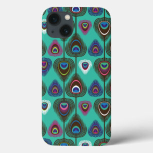 iPhone 13 Coque mignon motif en plumes de paon