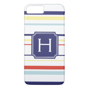 Coque iPhone 7 Plus Mignon motif rayures prépa nautique monogramme