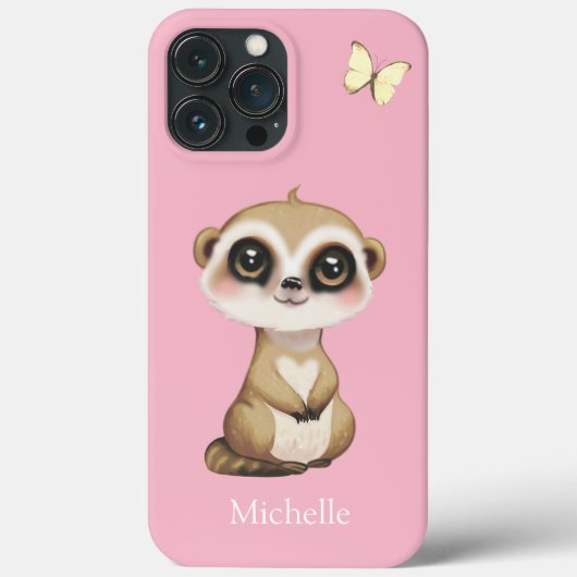 Coques Case-Mate iPhone Mignon suricate et papillon sur fond rose (Verso)