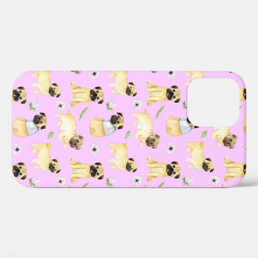 Coques Case-Mate iPhone Mignonne chien Carlin J'aime maman rose (Verso (horizontal))